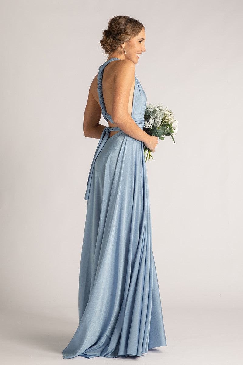 Luxe Satin Ballgown Multiway Infinity Dress in Dusty Blue