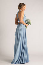 Luxe Satin Ballgown Multiway Infinity Dress in Dusty Blue