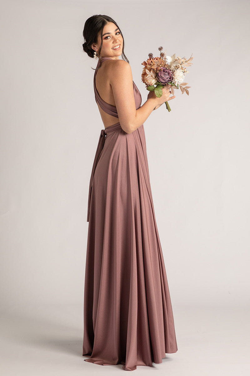 Luxe Satin Ballgown Multiway Infinity Dress in Dusty Mauve
