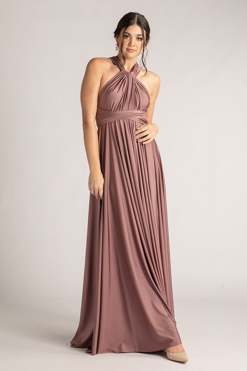 Luxe Satin Ballgown Multiway Infinity Dress in Dusty Mauve – Model Chic
