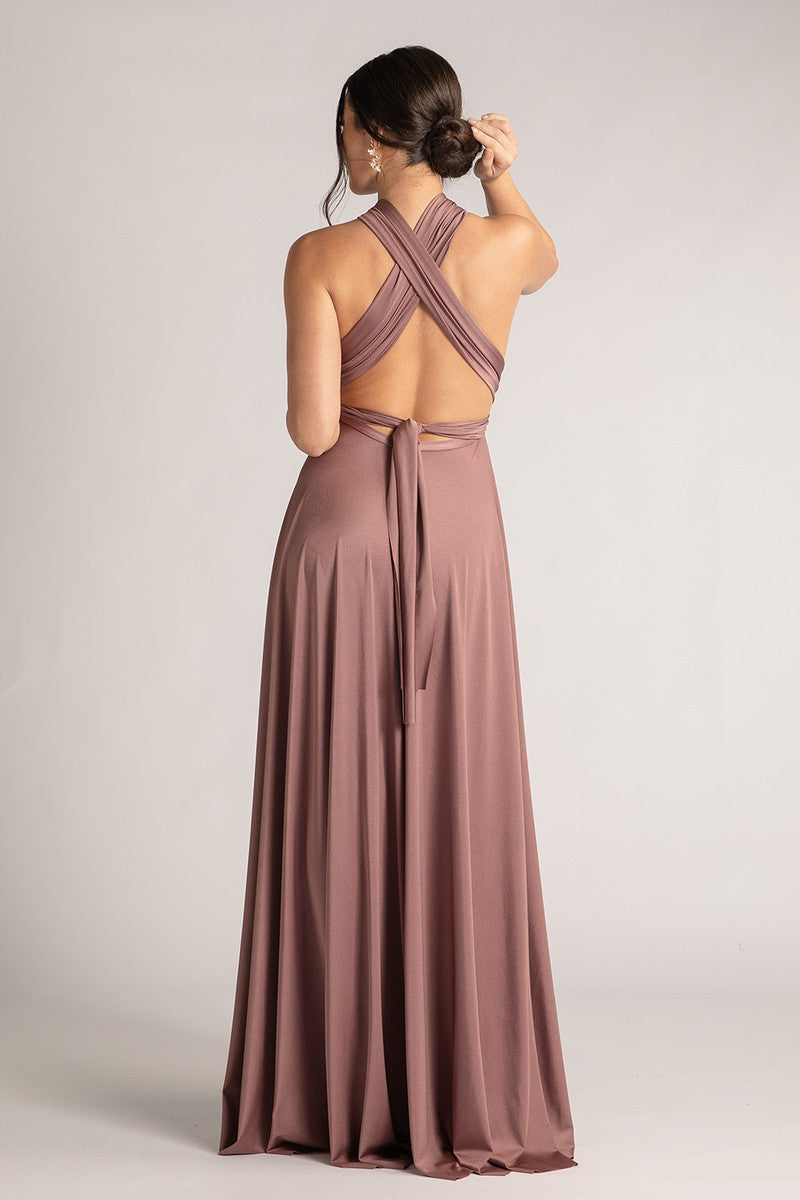 Luxe Satin Ballgown Multiway Infinity Dress in Dusty Mauve