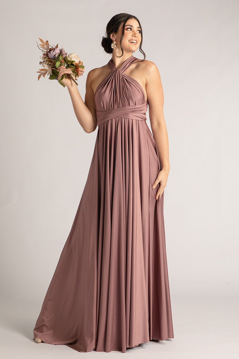 Luxe Satin Ballgown Multiway Infinity Dress in Dusty Mauve