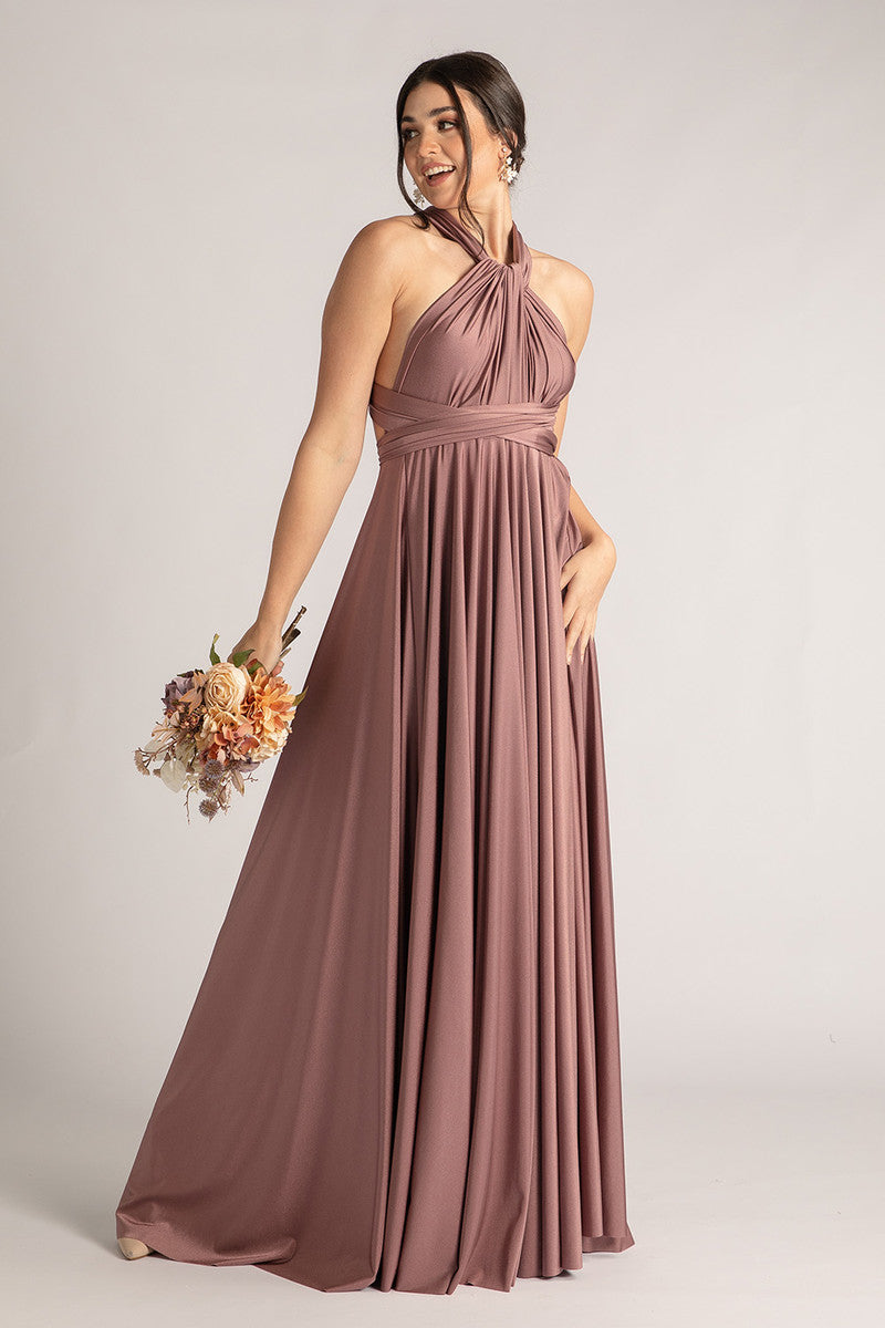 Luxe Satin Ballgown Multiway Infinity Dress in Dusty Mauve