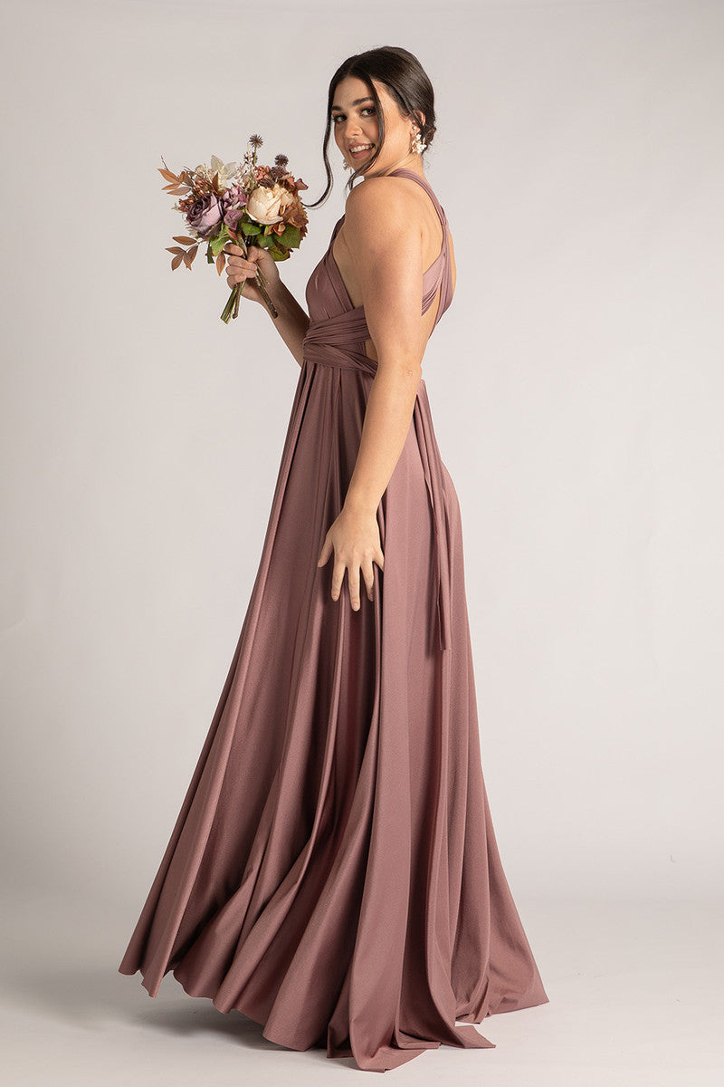 Luxe Satin Ballgown Multiway Infinity Dress in Dusty Mauve