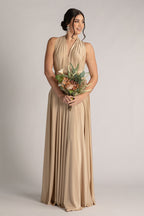 Luxe Satin Ballgown Multiway Infinity Dress in Light Gold