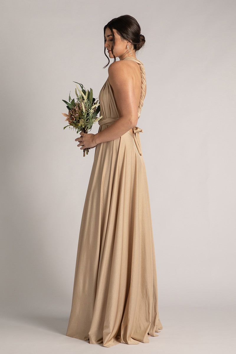 Luxe Satin Ballgown Multiway Infinity Dress in Light Gold