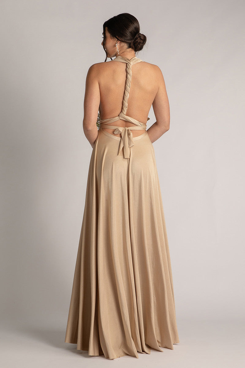 Luxe Satin Ballgown Multiway Infinity Dress in Light Gold