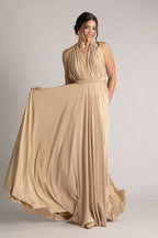 Luxe Satin Ballgown Multiway Infinity Dress in Light Gold