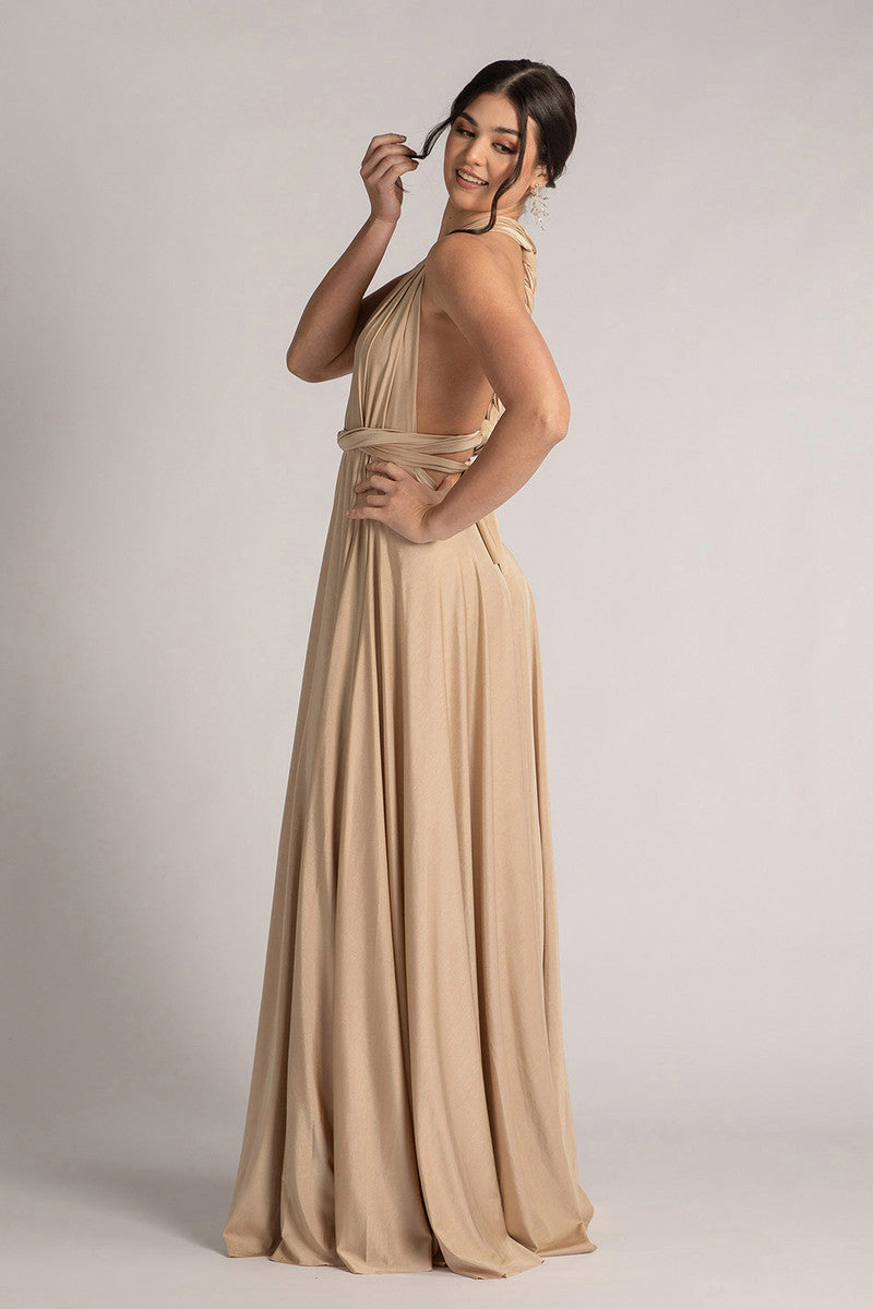 Luxe Satin Ballgown Multiway Infinity Dress in Light Gold