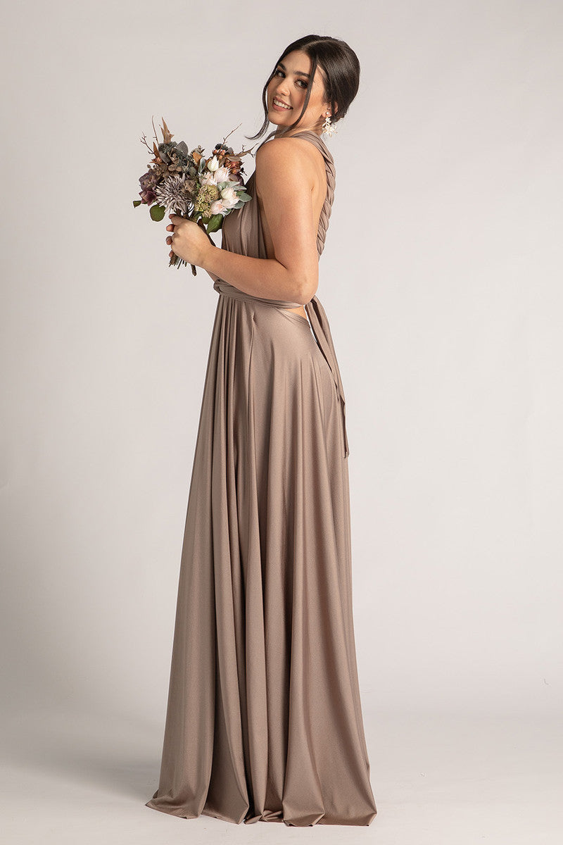 Luxe Satin Ballgown Multiway Infinity Dress in Mocha