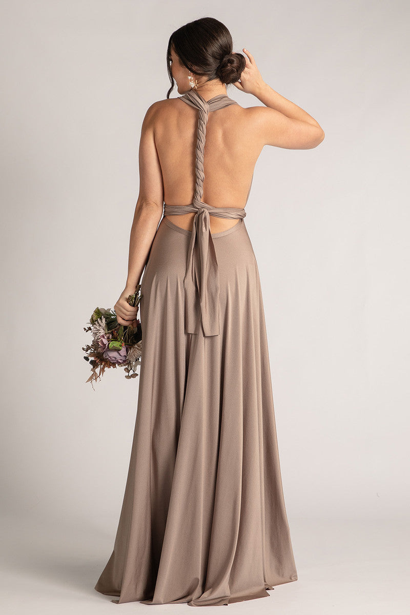 Luxe Satin Ballgown Multiway Infinity Dress in Mocha