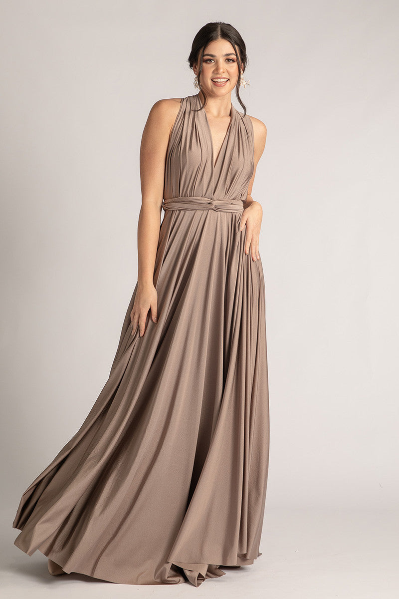 Luxe Satin Ballgown Multiway Infinity Dress in Mocha
