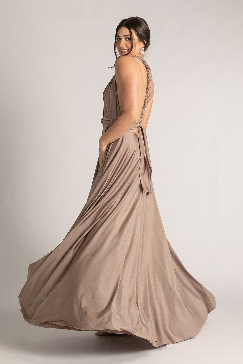 Luxe Satin Ballgown Multiway Infinity Dress in Mocha