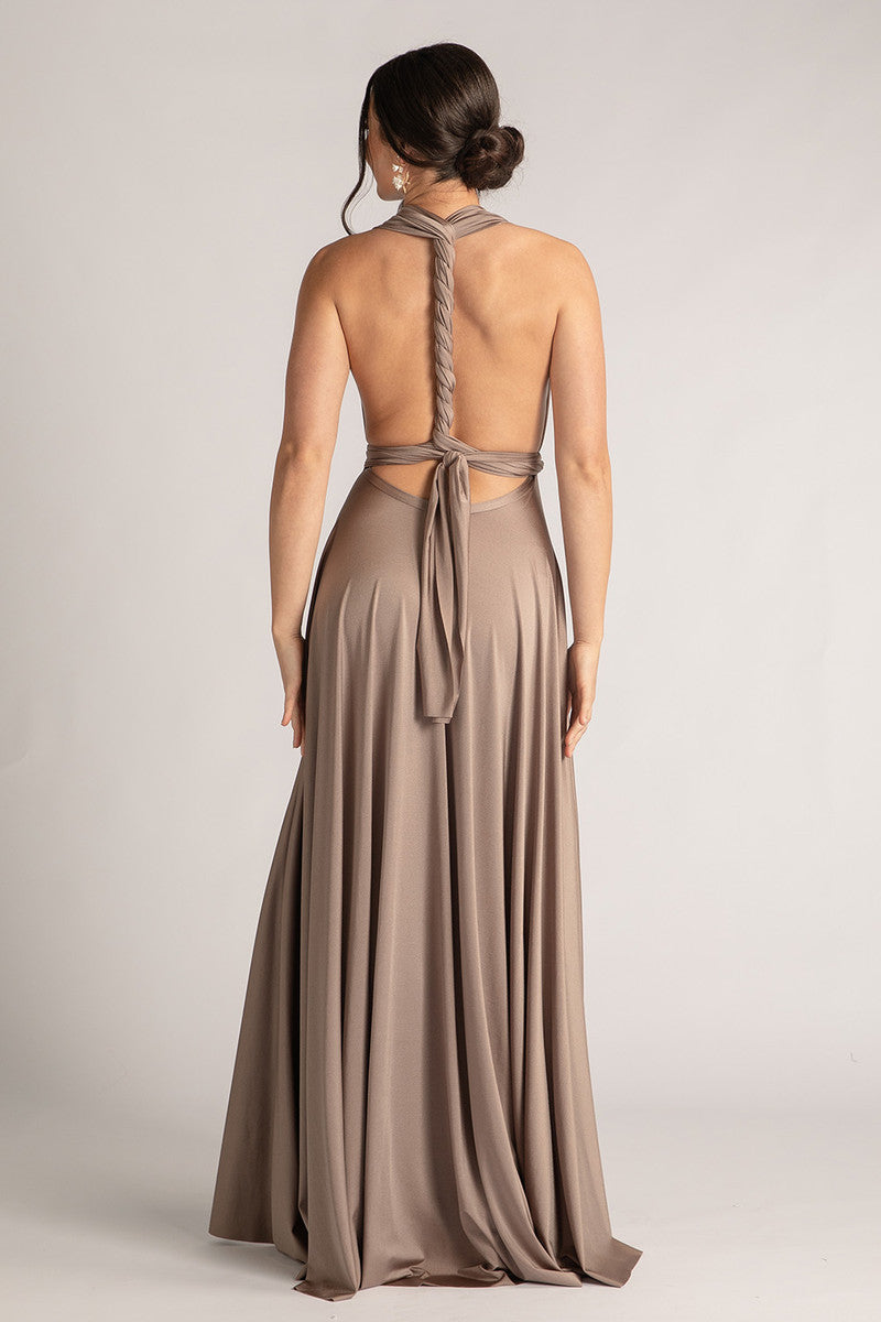 Luxe Satin Ballgown Multiway Infinity Dress in Mocha