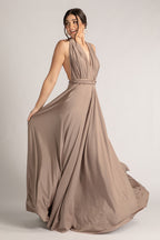 Luxe Satin Ballgown Multiway Infinity Dress in Mocha