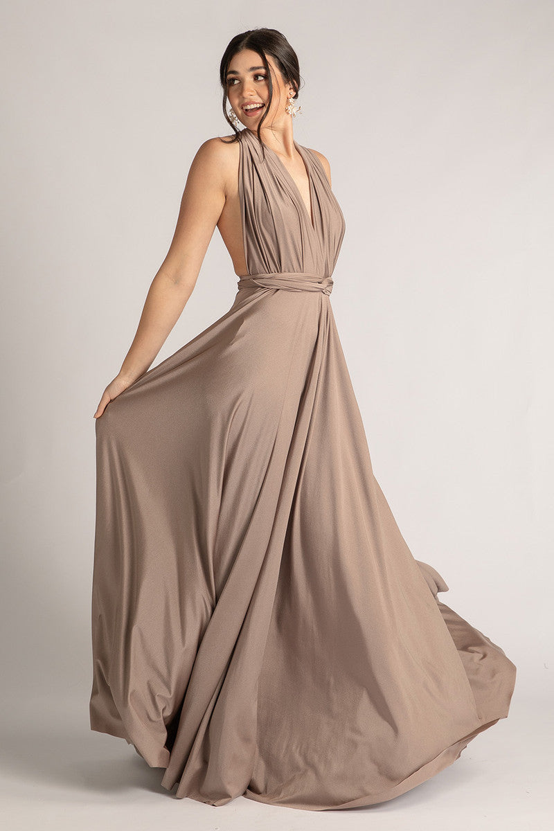 Luxe Satin Ballgown Multiway Infinity Dress in Mocha
