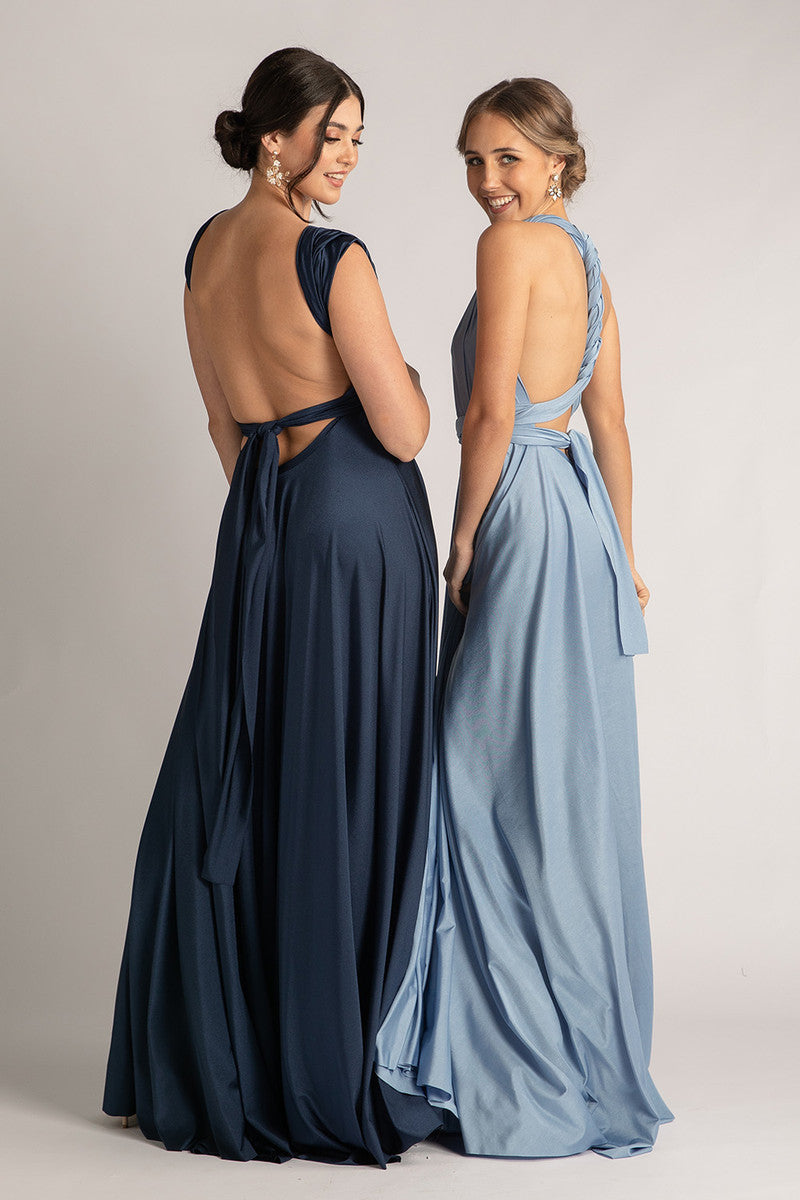 Luxe Satin Ballgown Multiway Infinity Dress in Navy