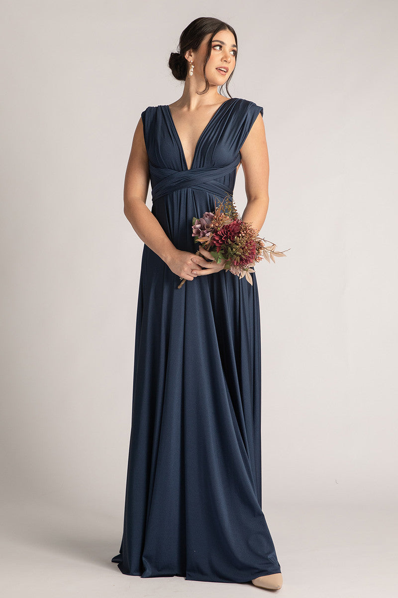 Luxe Satin Ballgown Multiway Infinity Dress in Navy