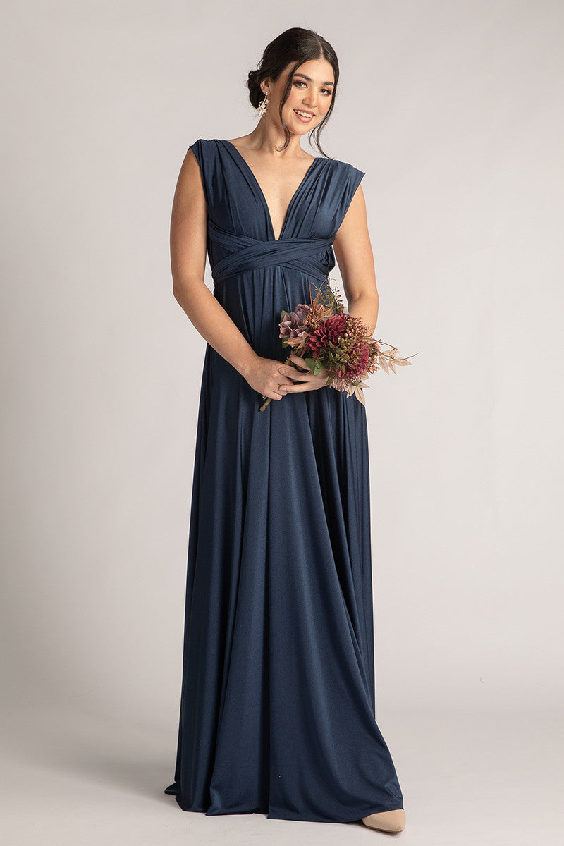Luxe Satin Ballgown Multiway Infinity Dress in Navy