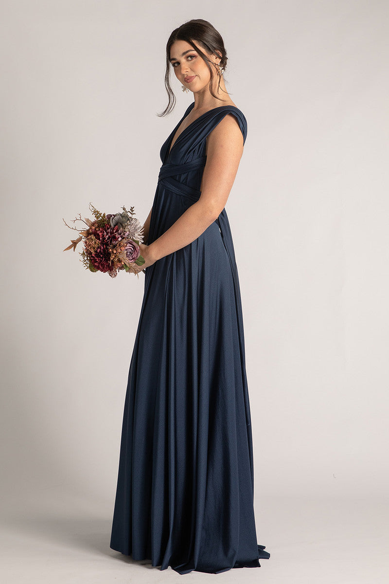 Luxe Satin Ballgown Multiway Infinity Dress in Navy
