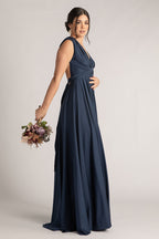 Luxe Satin Ballgown Multiway Infinity Dress in Navy
