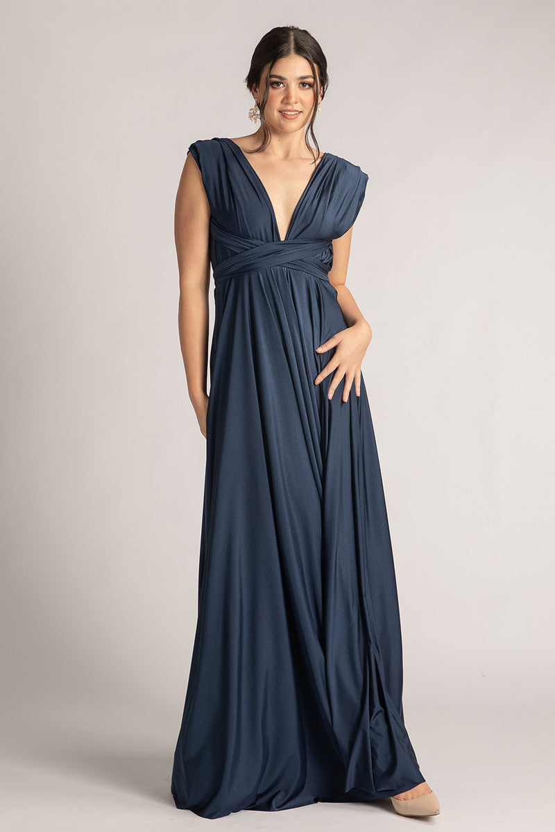 Luxe Satin Ballgown Multiway Infinity Dress in Navy