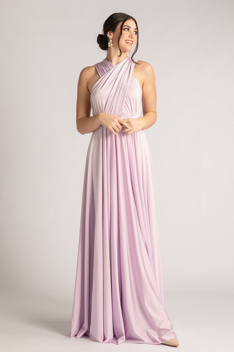 Luxe Satin Ballgown Multiway Infinity Dress in Pastel Lilac