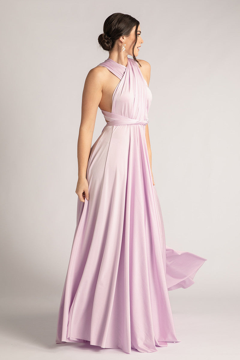 Luxe Satin Ballgown Multiway Infinity Dress in Pastel Lilac