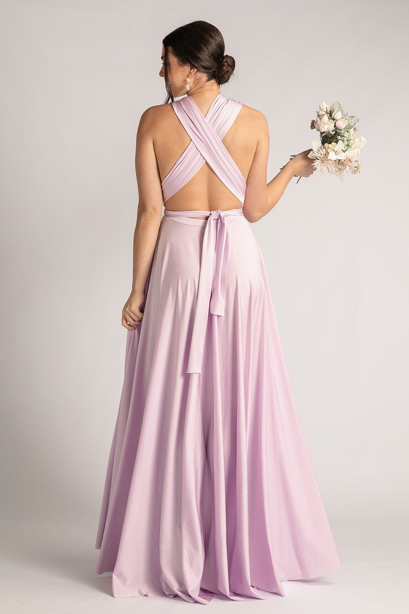 Luxe Satin Ballgown Multiway Infinity Dress in Pastel Lilac