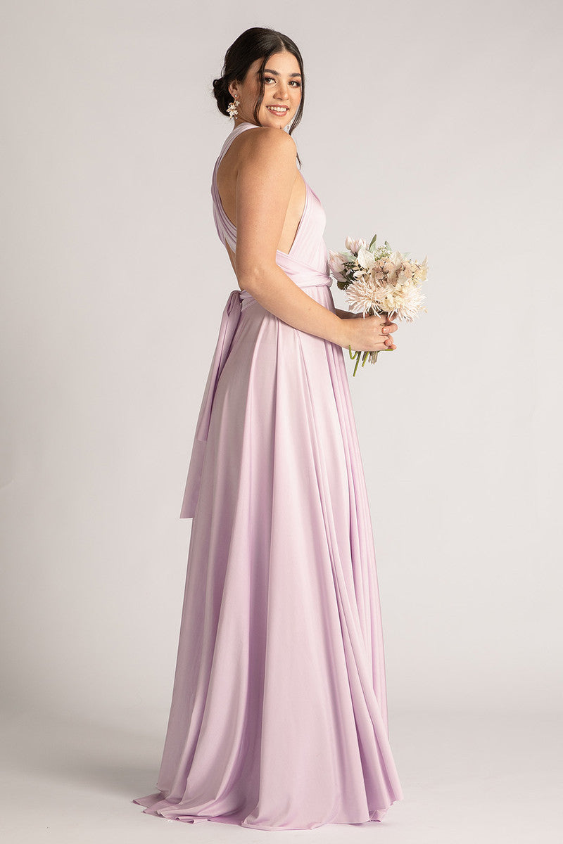 Luxe Satin Ballgown Multiway Infinity Dress in Pastel Lilac