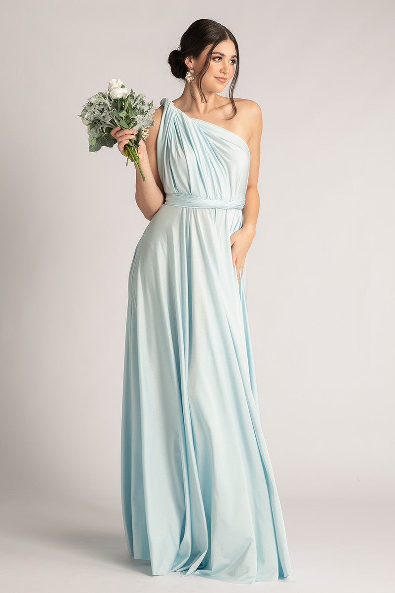 Luxe Satin Ballgown Multiway Infinity Dress in Pastel Blue