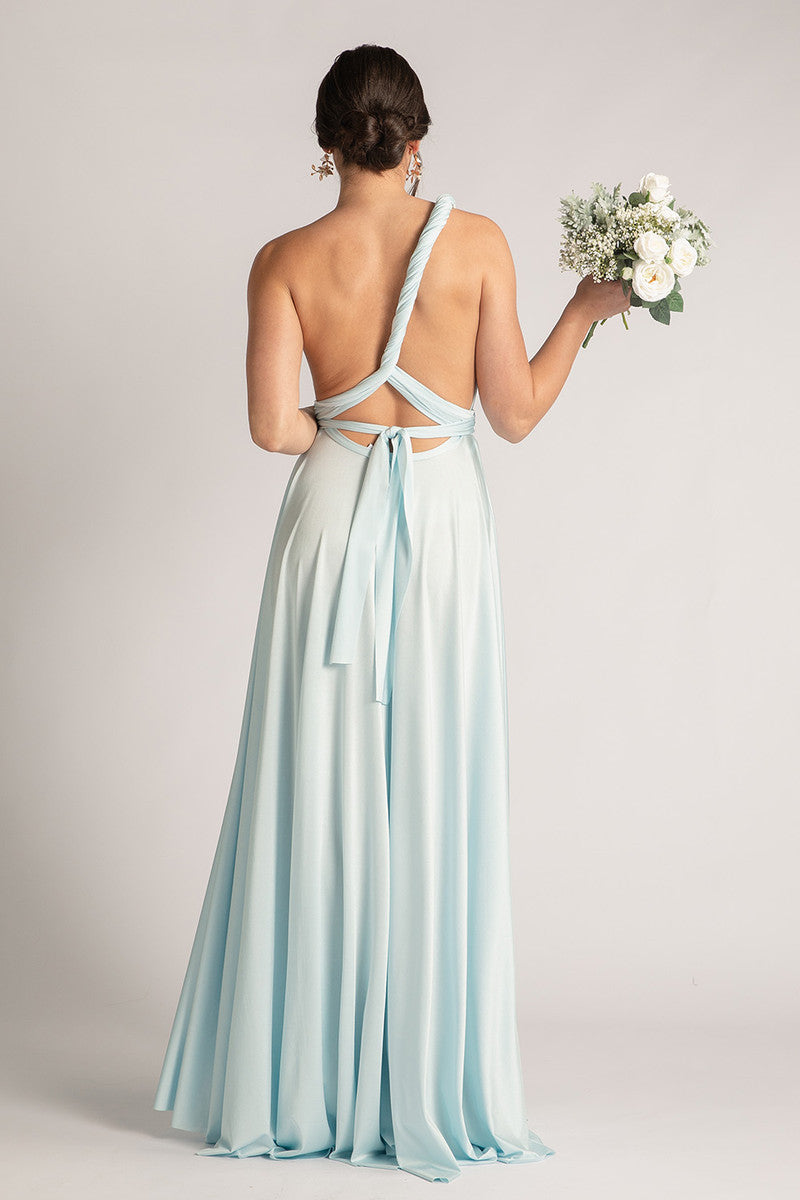 Luxe Satin Ballgown Multiway Infinity Dress in Pastel Blue