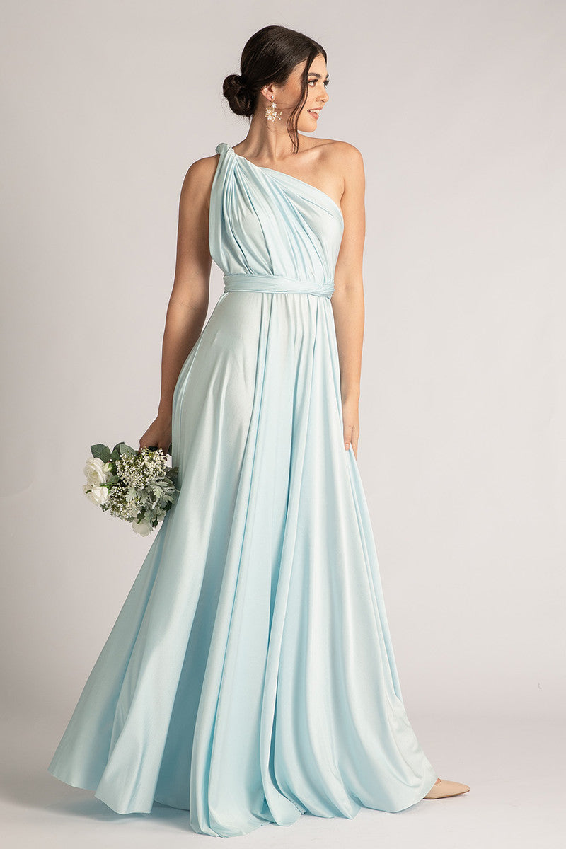 Luxe Satin Ballgown Multiway Infinity Dress in Pastel Blue