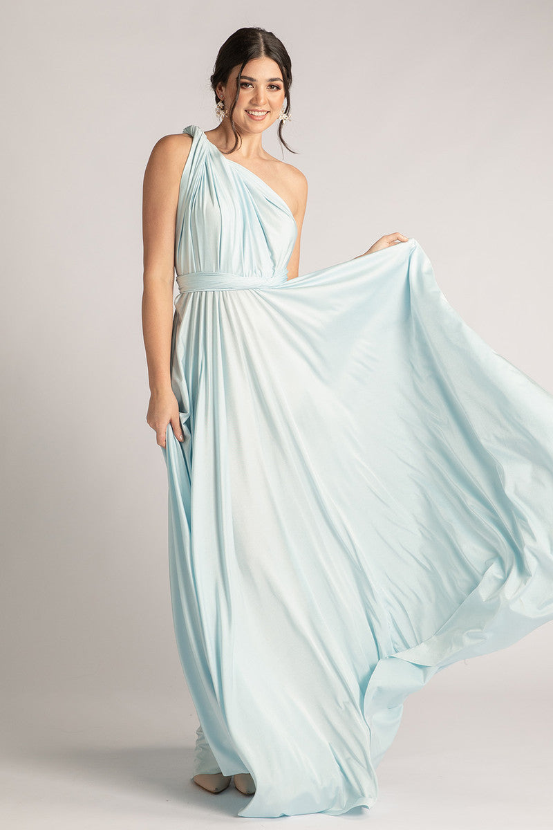Luxe Satin Ballgown Multiway Infinity Dress in Pastel Blue