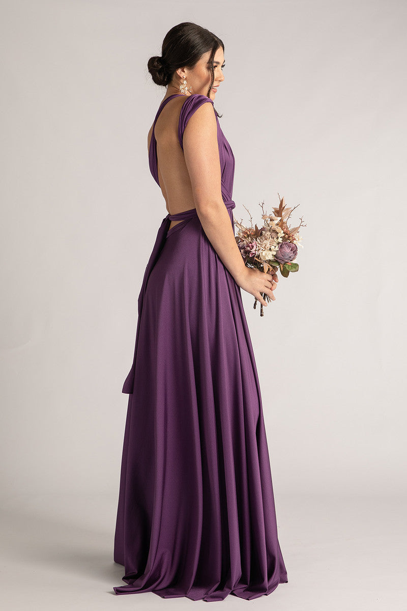Luxe Satin Ballgown Multiway Infinity Dress in Dark Purple