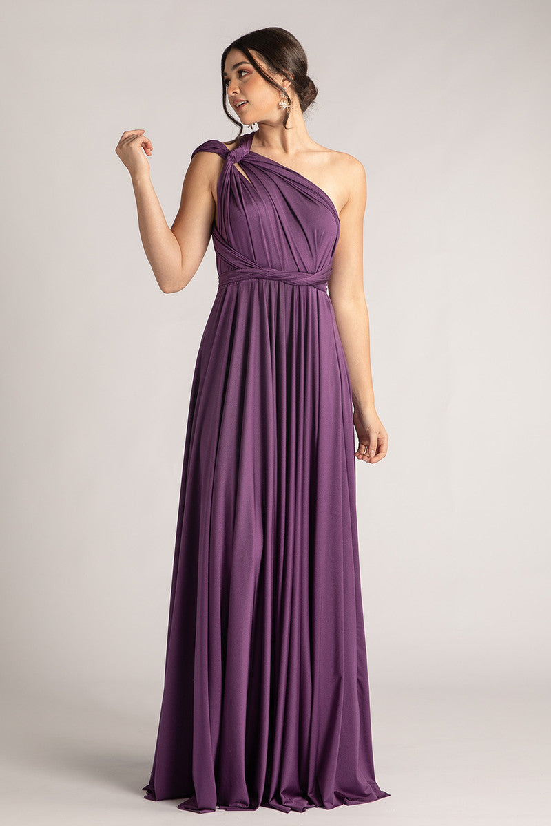 Luxe Satin Ballgown Multiway Infinity Dress in Dark Purple