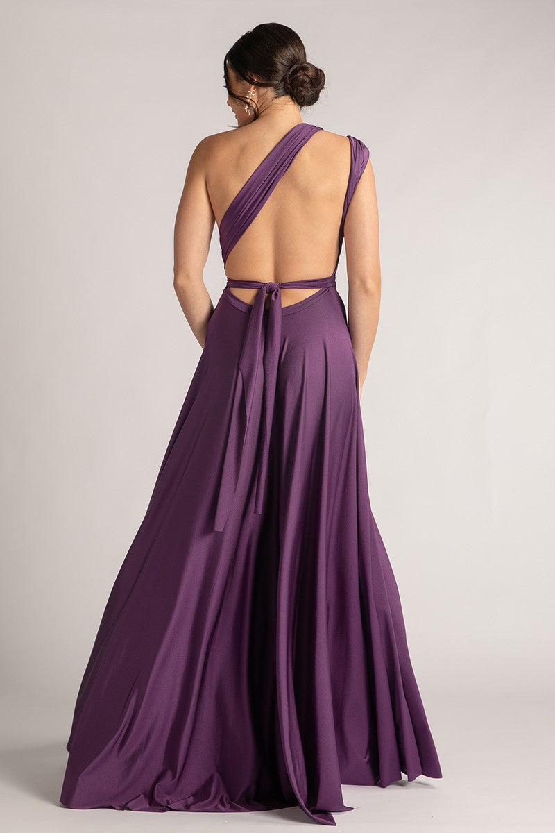 Luxe Satin Ballgown Multiway Infinity Dress in Dark Purple
