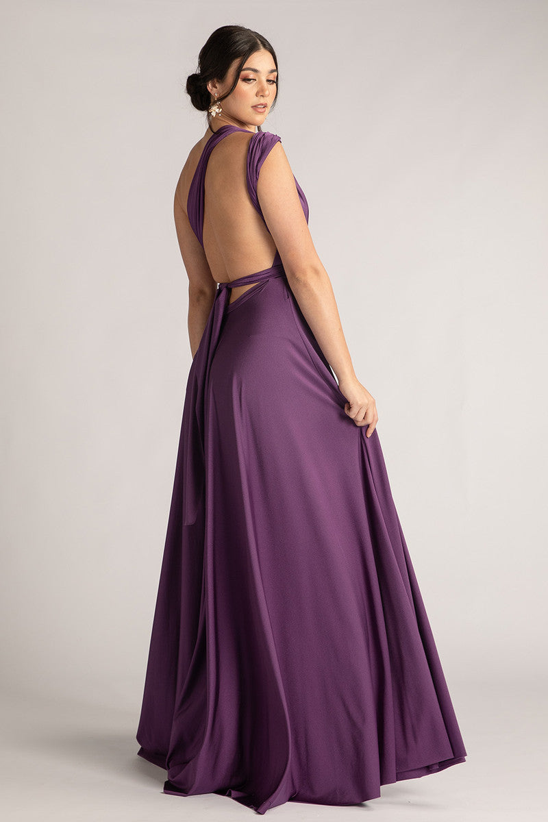 Luxe Satin Ballgown Multiway Infinity Dress in Dark Purple
