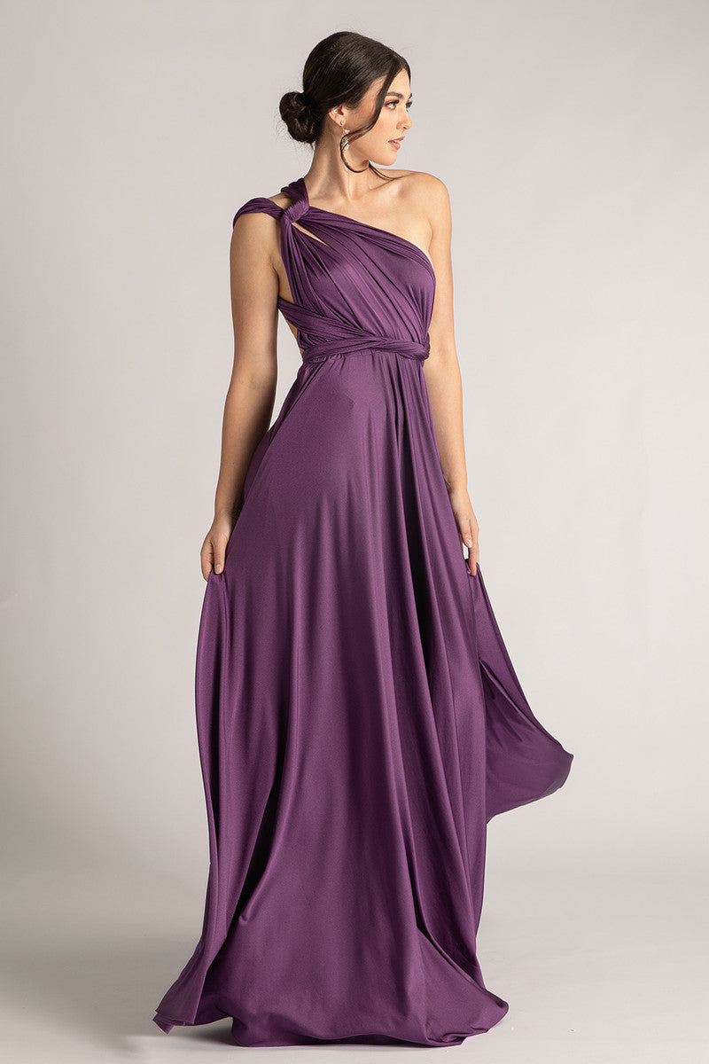 Luxe Satin Ballgown Multiway Infinity Dress in Dark Purple