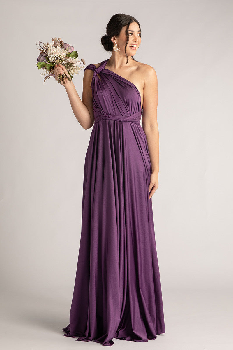 Luxe Satin Ballgown Multiway Infinity Dress in Dark Purple