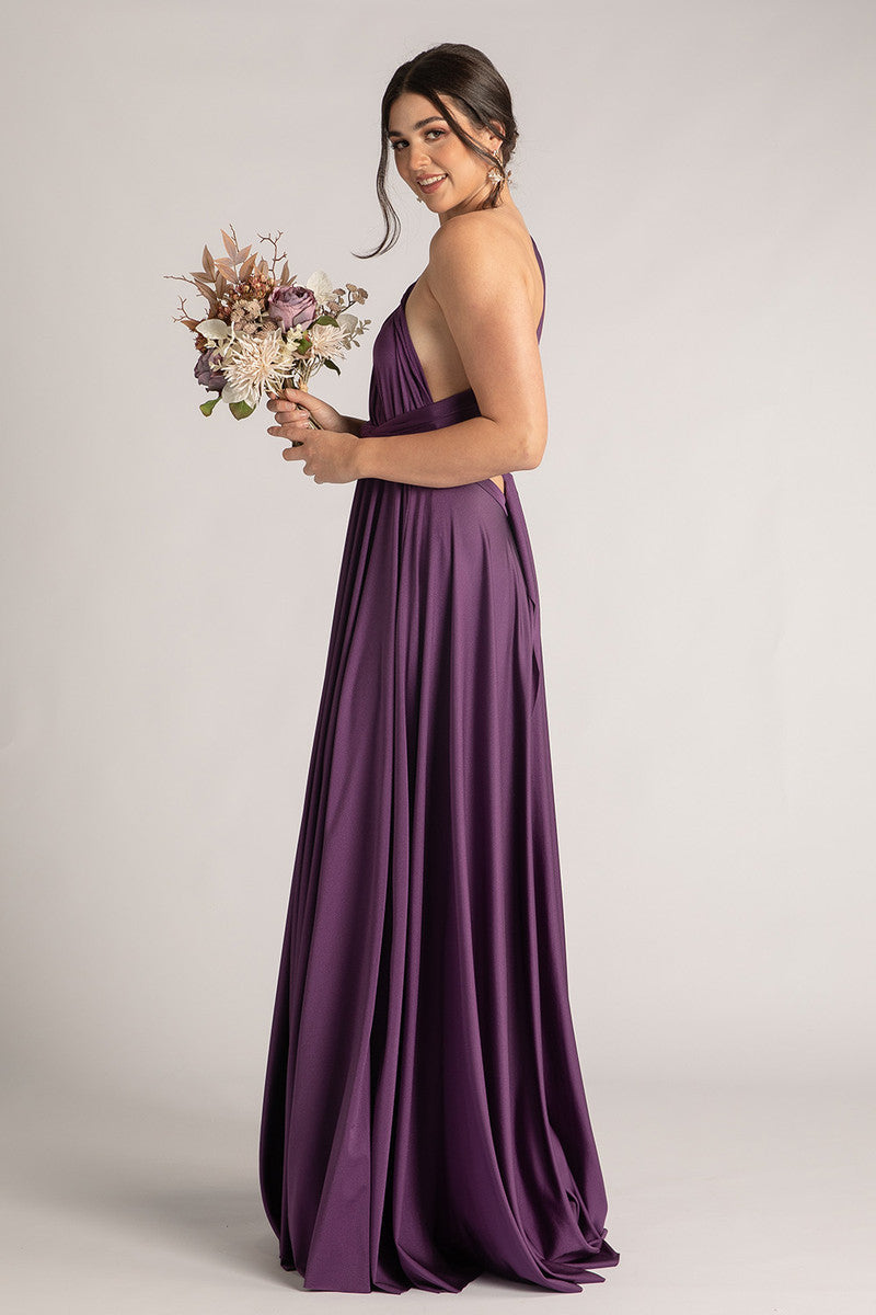Luxe Satin Ballgown Multiway Infinity Dress in Dark Purple