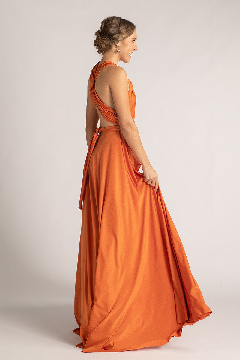 Luxe Satin Ballgown Multiway Infinity Dress in Rustic Orange