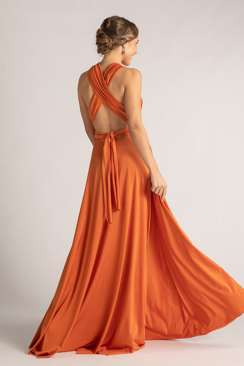 Luxe Satin Ballgown Multiway Infinity Dress in Rustic Orange