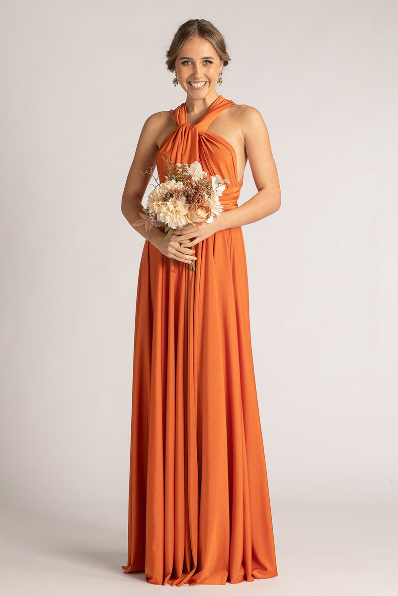 Luxe Satin Ballgown Multiway Infinity Dress in Rustic Orange