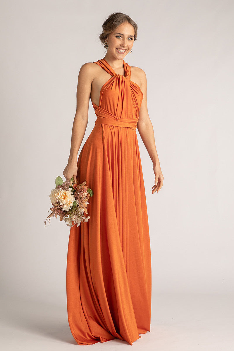 Luxe Satin Ballgown Multiway Infinity Dress in Rustic Orange