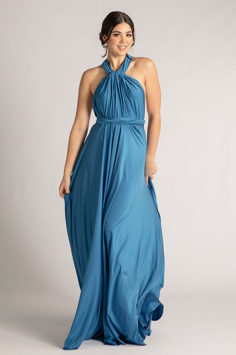 Luxe Satin Ballgown Multiway Infinity Dress in Sapphire Blue