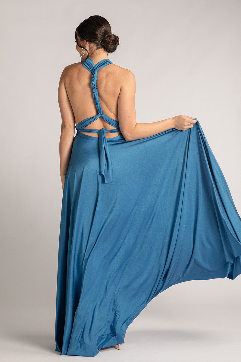 Luxe Satin Ballgown Multiway Infinity Dress in Sapphire Blue