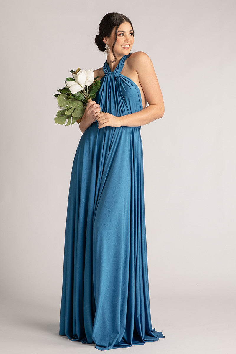 Luxe Satin Ballgown Multiway Infinity Dress in Sapphire Blue