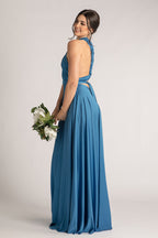 Luxe Satin Ballgown Multiway Infinity Dress in Sapphire Blue
