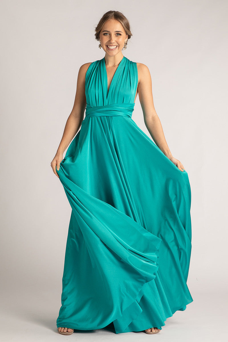 Luxe Satin Ballgown Multiway Infinity Dress in Teal